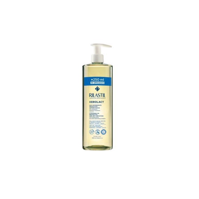 Confezione da 1 litro di Rilastil Xerolact olio detergente protettivo anti-irritazioni. Confezione da 1 litro di Rilastil Xerolact olio detergente protettivo anti-irritazioni.