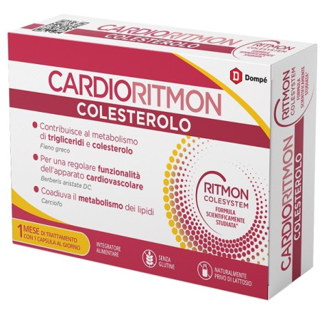 Confezione da 30 capsule di Cardioritmon integratore per abbassare il colesterolo.