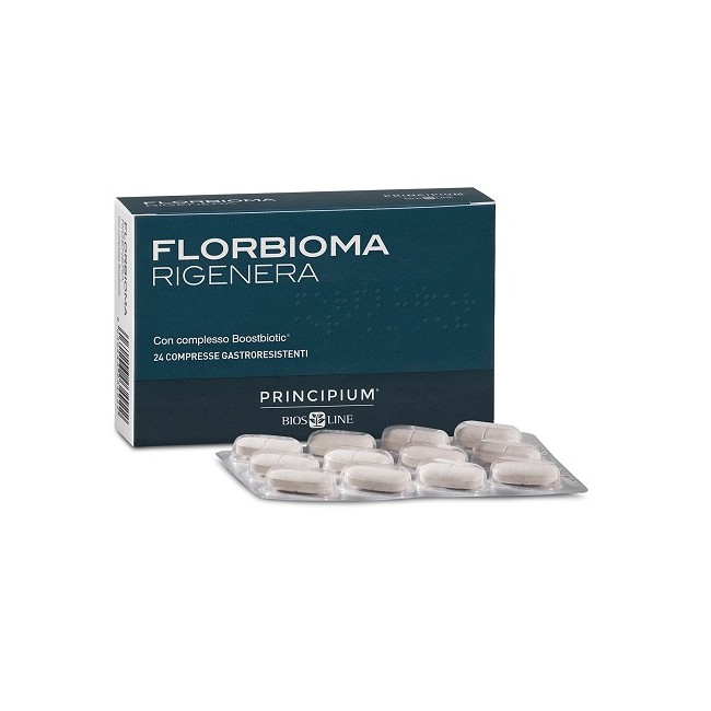 Confezione da 24 compresse di Principium Florbioma Rigenera, integratore per problemi digestivi e gonfiore addominale. Confezione da 24 compresse di Principium Florbioma Rigenera, integratore per problemi digestivi e gonfiore addominale.