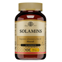 Barattolo da 90 tavolette di Solgar Solamins, integratore per stanchezza e affaticamento.