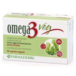 Confezione da 60 capsule di Farmaderbe Omeg 3 Veg, integratore antiossidante per vista e funzione cerebrale.