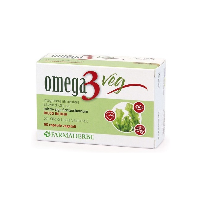 Confezione da 60 capsule di Farmaderbe Omeg 3 Veg, integratore antiossidante per vista e funzione cerebrale. Confezione da 60 capsule di Farmaderbe Omeg 3 Veg, integratore antiossidante per vista e funzione cerebrale.