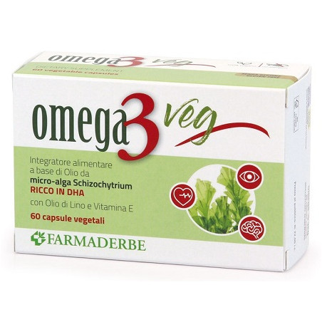 Confezione da 60 capsule di Farmaderbe Omeg 3 Veg, integratore antiossidante per vista e funzione cerebrale. Confezione da 60 capsule di Farmaderbe Omeg 3 Veg, integratore antiossidante per vista e funzione cerebrale.