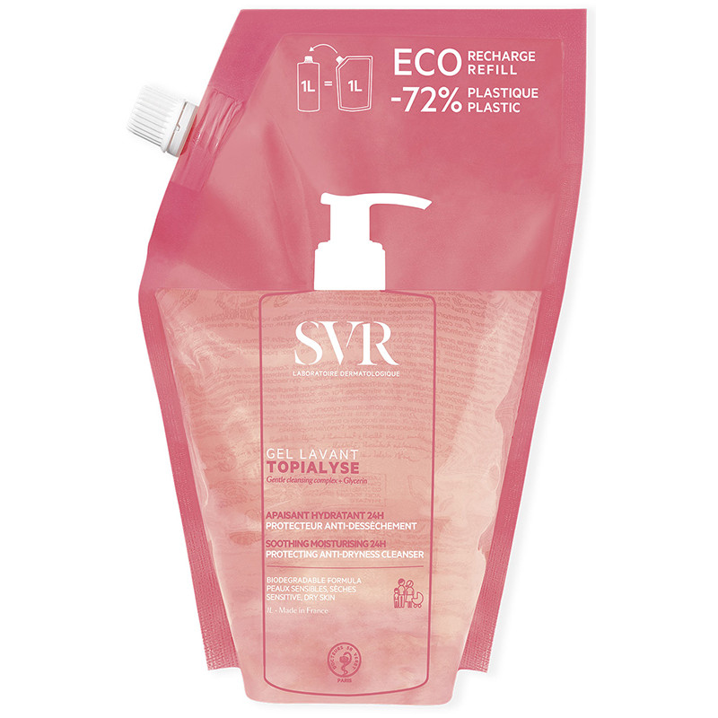 Ricarica da 1 litro di Svr Topialyse gel lavante idratante per pelle secca e sensibile. Ricarica da 1 litro di Svr Topialyse gel lavante idratante per pelle secca e sensibile.