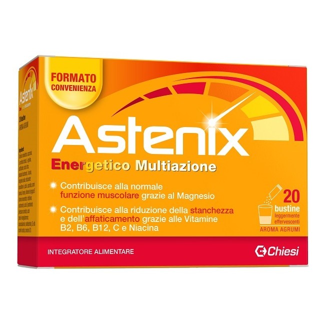 Confezione da 20 bustine di Astenix integratore per aumentare la performance energetica Confezione da 20 bustine di Astenix integratore per aumentare la performance energetica