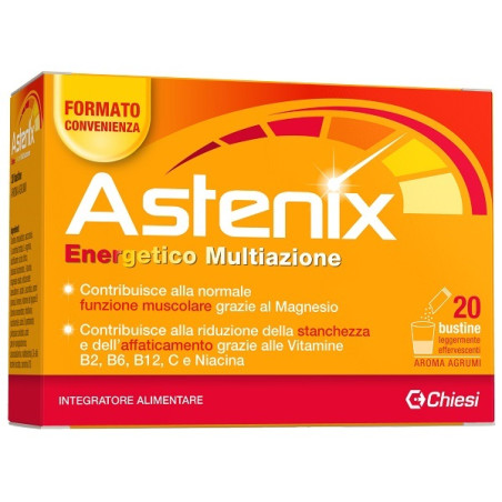 Confezione da 20 bustine di Astenix integratore per aumentare la performance energetica Confezione da 20 bustine di Astenix integratore per aumentare la performance energetica
