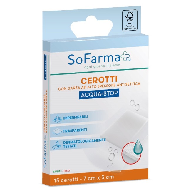 Sofarmapiù Cerotto Acquastop 7x3 Cm 15 Pezzi Sofarmapiù Cerotto Acquastop 7x3 Cm 15 Pezzi