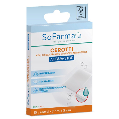 Sofarmapiù Cerotto Acquastop 7x3 Cm 15 Pezzi Sofarmapiù Cerotto Acquastop 7x3 Cm 15 Pezzi