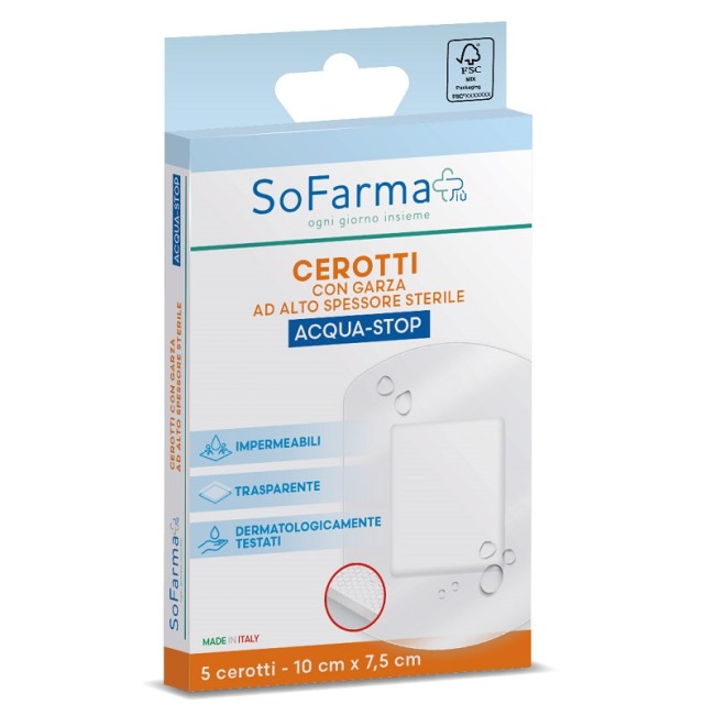 Cerotto Acquastop 10x7,5 Cm 5 Pezzi Sofarmapiu' Cerotto Acquastop 10x7,5 Cm 5 Pezzi Sofarmapiu'