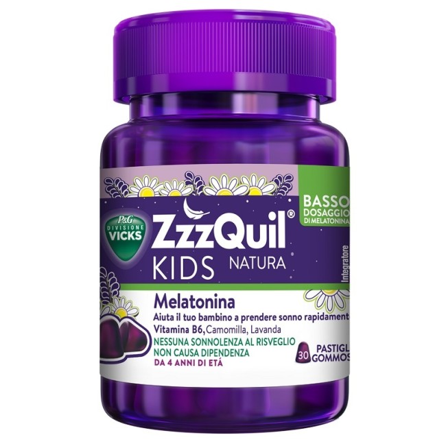 Confezione da 30 pastiglie di Vicks ZzzQuiI Kids Natura, integratore per migliorare il sonno dei bambini. Confezione da 30 pastiglie di Vicks ZzzQuiI Kids Natura, integratore per migliorare il sonno dei bambini.