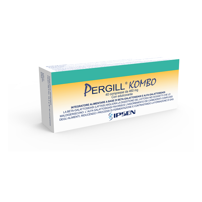 Confezione da 40 compresse di Pergill Kombo, integratore per digerire il lattosio. Confezione da 40 compresse di Pergill Kombo, integratore per digerire il lattosio.