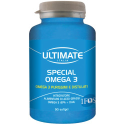 Barattolo da 90 perle di Ultimate Special Omega 3, integratore per la salute del cuore, del cervello e degli occhi.