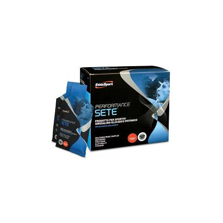 Confezione da 14 bustine di EthicSport Performance Sete Arancia, integratore per l'equilibrio idrosalino.