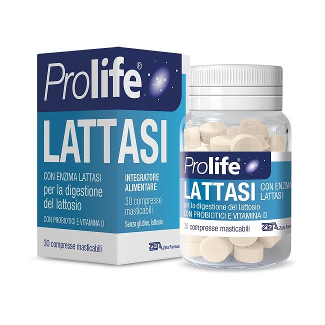 Confezione da 30 compresse masticabili di Prolife Lattasi integratore per digerire il lattosio Confezione da 30 compresse masticabili di Prolife Lattasi integratore per digerire il lattosio