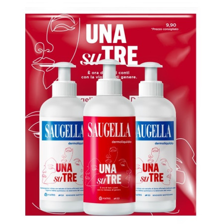 Confezione tripla 600 Ml di Saugella Dermoliquido detergente per igiene intima.