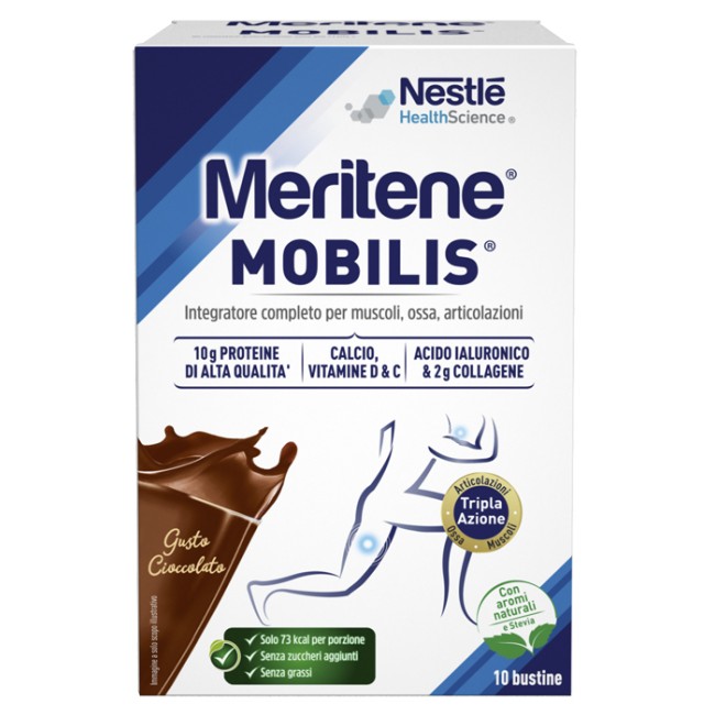 Confezione da 10 bustine di Meritene Mobilis per il benessere di ossa muscoli e articolazioni Confezione da 10 bustine di Meritene Mobilis per il benessere di ossa muscoli e articolazioni