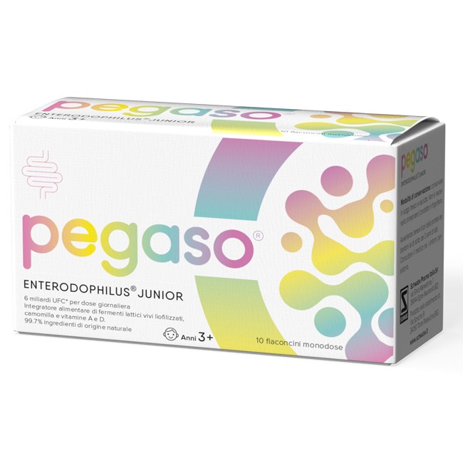 Confezione da 10 flaconi di Pegaso Enterodophilus Junior integratore di fermenti lattici per bambini. Confezione da 10 flaconi di Pegaso Enterodophilus Junior integratore di fermenti lattici per bambini.