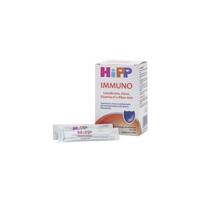 Confezione da 20 stickpack di Hipp Immuno Integratore Per Rinforzare Il Sistema Immunitario Dei Bambini.