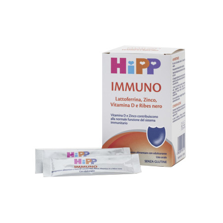 Confezione da 20 stickpack di Hipp Immuno Integratore Per Rinforzare Il Sistema Immunitario Dei Bambini.