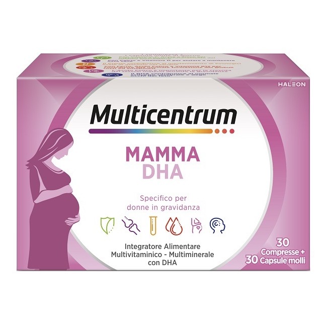 Confezione da 30 compresse+30 capsule di Multicentrum Mamma Dha per la donna in gravidanza Confezione da 30 compresse+30 capsule di Multicentrum Mamma Dha per la donna in gravidanza