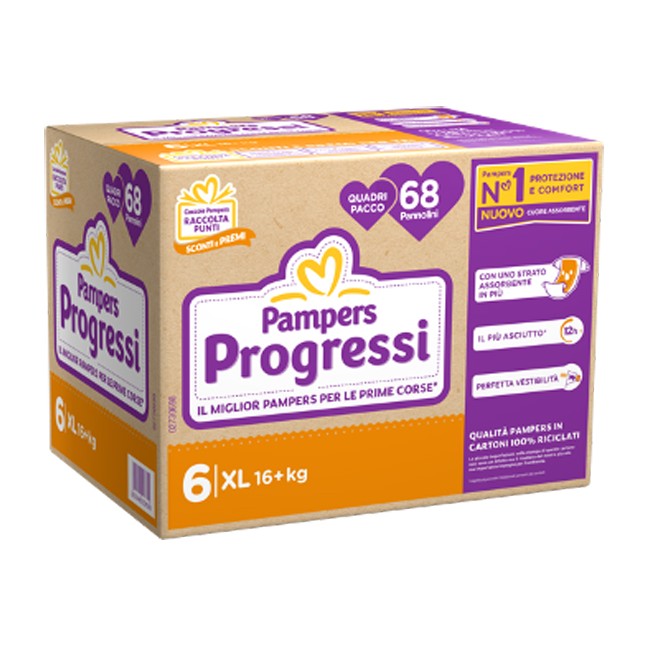PAMPERS QUADRI PROGRESSI XL 68 PEZZI PAMPERS QUADRI PROGRESSI XL 68 PEZZI