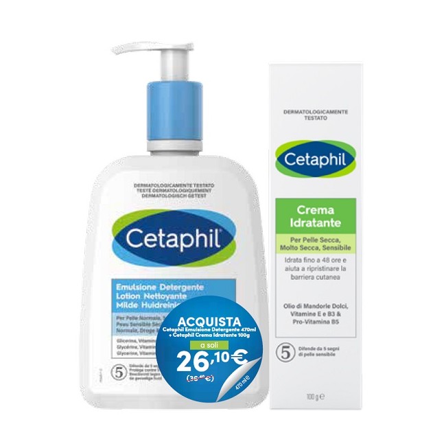 CETAPHIL BIPACK EMULSIONE DETERGENTE 470 ML + CREMA IDRATANTE 100 G CETAPHIL BIPACK EMULSIONE DETERGENTE 470 ML + CREMA IDRATANTE 100 G