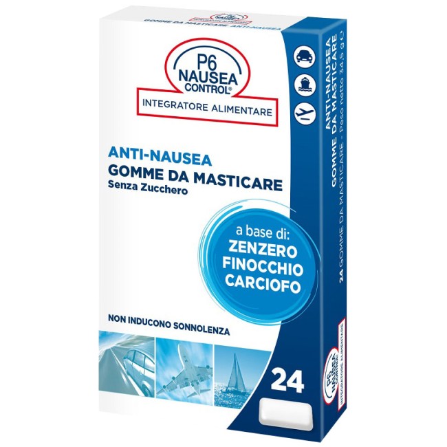 P6 NAUSEA CONTROL 24 GOMME DA MASTICARE SENZA ZUCCHERO P6 NAUSEA CONTROL 24 GOMME DA MASTICARE SENZA ZUCCHERO