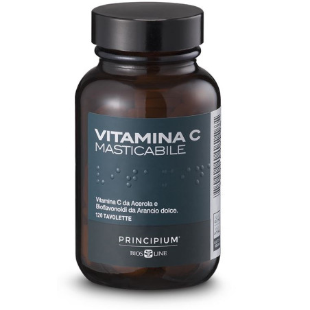 Flacone da 120 tavolette di Bios Line Principium Vitamina C Masticabile, integratore per il sistema immunitario.