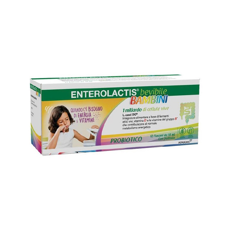 Confezione da 12 flaconcini da 10 Ml di Enterolactis integratore di fermenti lattici vivi per Bambini Confezione da 12 flaconcini da 10 Ml di Enterolactis integratore di fermenti lattici vivi per Bambini