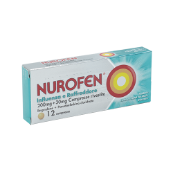 Confezione da 12 compresse di Nurofen Influenza e Raffreddore, farmaco per febbre e congestione nasale.