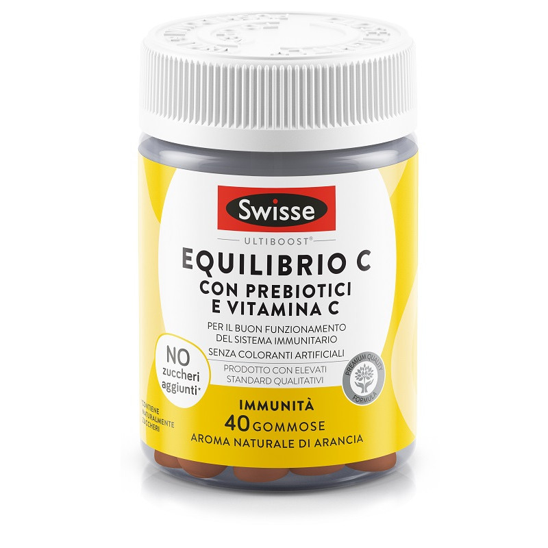 Confezione da 40 gommose di Swisse Equilibrio C, integratore di vitaminaC e prebiotici. Confezione da 40 gommose di Swisse Equilibrio C, integratore di vitaminaC e prebiotici.