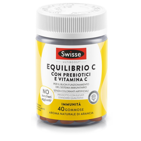 Confezione da 40 gommose di Swisse Equilibrio C, integratore di vitaminaC e prebiotici.