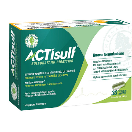 Confezione da 30 capsule di Actisulf Sulforafano Integratore Per Il Benessere Generale Dell'Organismo.