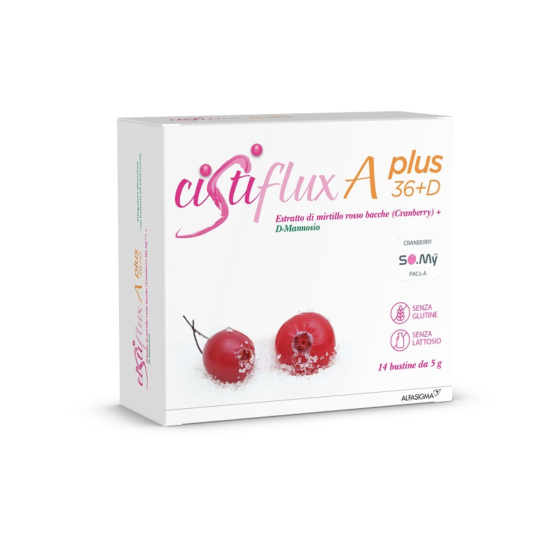 Confezione da 14 bustine di Cistiflux A plus 36+D per il benessere delle vie urinarie. Confezione da 14 bustine di Cistiflux A plus 36+D per il benessere delle vie urinarie.
