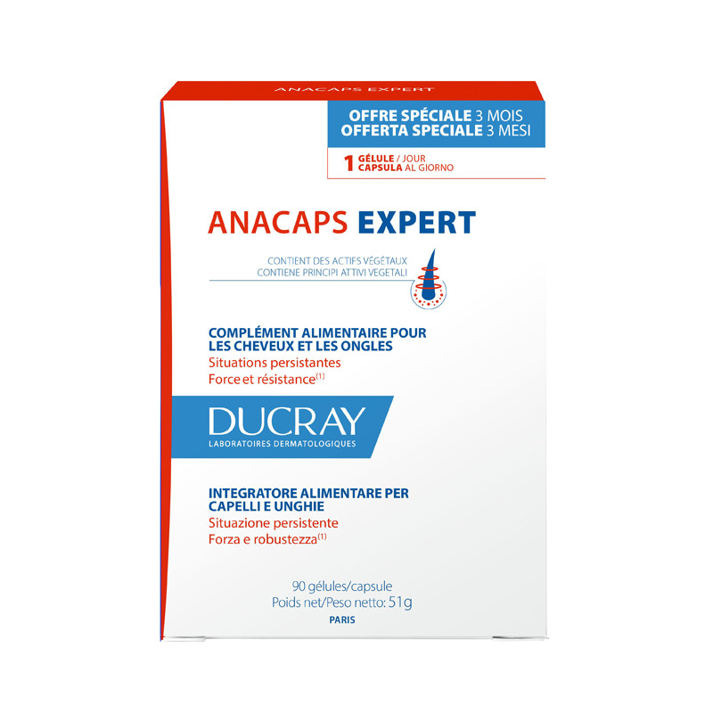 Confezione da 90 capsule di Ducray Anacaps Expert Integratore Per Il Benessere Di Capelli E Unghie. Confezione da 90 capsule di Ducray Anacaps Expert Integratore Per Il Benessere Di Capelli E Unghie.