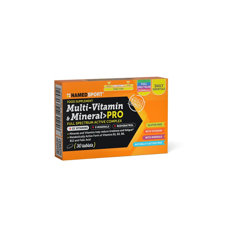 Confezione da 30 compresse di Named Sport Multi-Vitamin & Mineral Pro Integratore Multivitaminco E Multiminerale.
