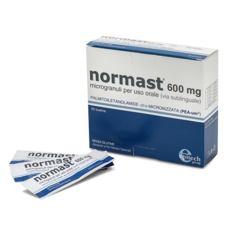 Confezione da 20 bustine di Normast 600, integratore per la salute dei nervi.