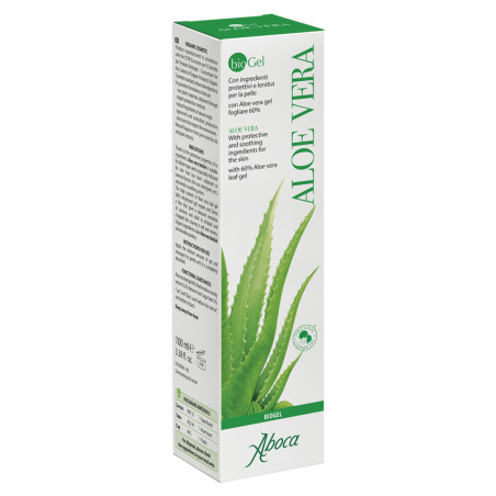 Tubo da 100 ml di Aboca Biogel Aloe Vera, gel riparatore per cute irritata. Tubo da 100 ml di Aboca Biogel Aloe Vera, gel riparatore per cute irritata.