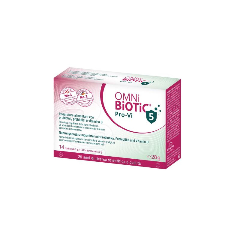 Confezione da 14 bustine di Omni-Biotic Pro-Vi 5, integratore per intestino e sistema immunitario. Confezione da 14 bustine di Omni-Biotic Pro-Vi 5, integratore per intestino e sistema immunitario.