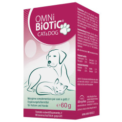 Confezione da 60 grammi di Omni-Biotic CAT & DOG, integratore per la flora intestinale di cani e gatti.