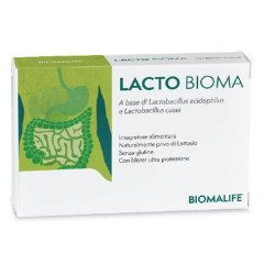 Confezione da 30 capsule di Biomalife Lactobioma Integratore Di Fermenti Lattici Per Il Benessere Intestinale.