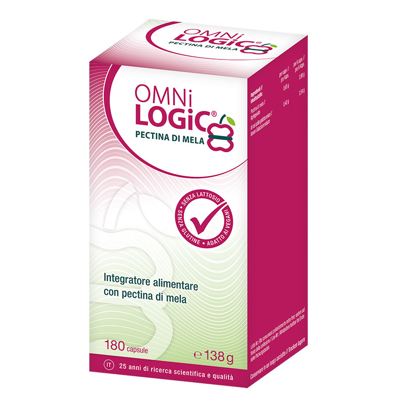 Confezione da 180 capsule di Omni Logic Pectina Mela, integratore per intestino e salute metabolica. Confezione da 180 capsule di Omni Logic Pectina Mela, integratore per intestino e salute metabolica.
