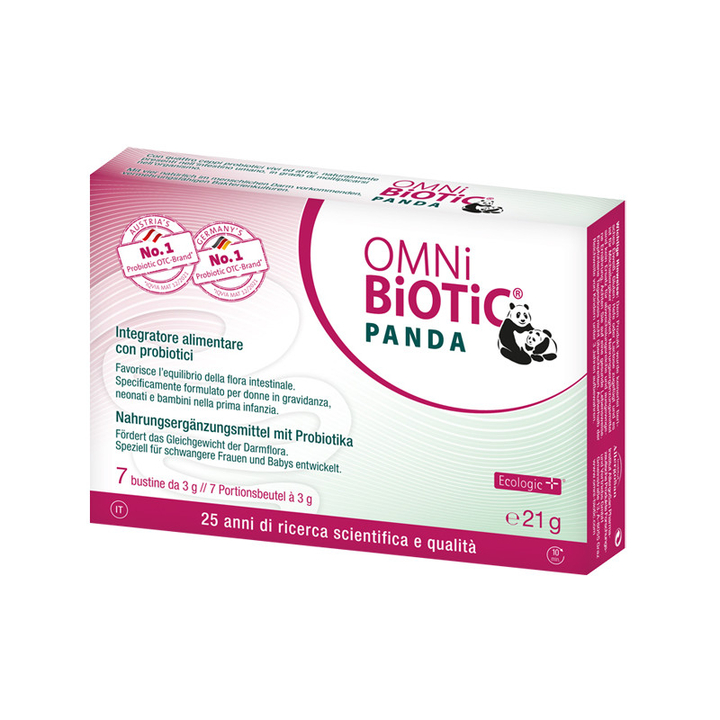 Confezione da 7 bustine di Omni-Biotic Panda, integratore per la salute intestinale di donne in gravidanza, neonati e bambini. Confezione da 7 bustine di Omni-Biotic Panda, integratore per la salute intestinale di donne in gravidanza, neonati e bambini.