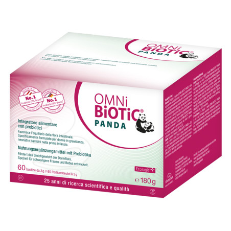 Confezione da 60 bustine di Omni-Biotic PANDA, integratore per l'equilibrio intestinale delle donne in gravidanza. Confezione da 60 bustine di Omni-Biotic PANDA, integratore per l'equilibrio intestinale delle donne in gravidanza.