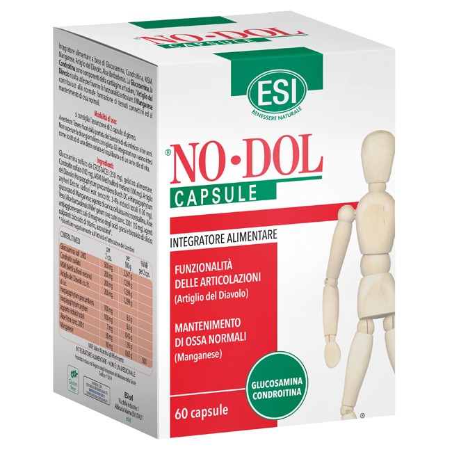 Confezione da 60 capsule di Esi No Dol, integratore utile per la salute delle articolazioni. Confezione da 60 capsule di Esi No Dol, integratore utile per la salute delle articolazioni.