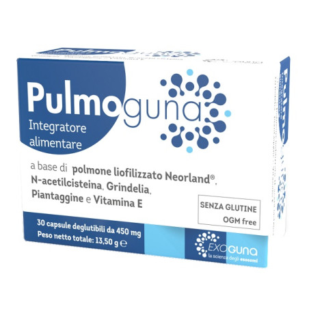 Confezione da 30 capsule di Guna Pulmoguna Integratore Per Il Benessere Respiratorio. Confezione da 30 capsule di Guna Pulmoguna Integratore Per Il Benessere Respiratorio.