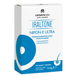Confezione da 30 capsule di Nipon e Ultra Iraltone, integratore per ridurre la caduta dei capelli.