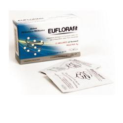 Confezione da 10 bustine di Euflorafit Polvere, integratore per disturbi digestivi e intestinali.