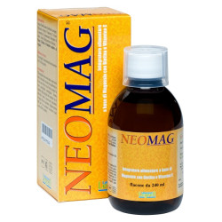 Flacone da 240 ml di Neomag, integratore a base di magnesio per benessere intestinale.
