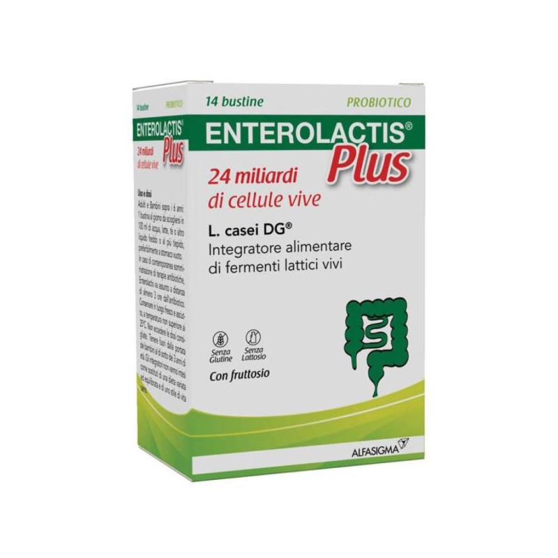 Confezione da 14 bustine di enterolactis plus con fermenti lattici vivi per benessere intestinale Confezione da 14 bustine di enterolactis plus con fermenti lattici vivi per benessere intestinale